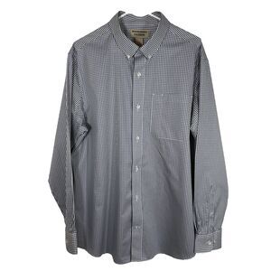 Duluth Trading Wrinkle Fighter Relaxed Fit Button-Down Men L Black White Cotton